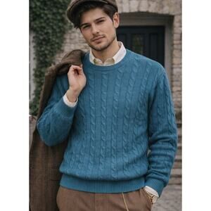 Roundtree & Yorke Mens Fisherman Cable Knit Sweater XXL Blue Classic Heritage